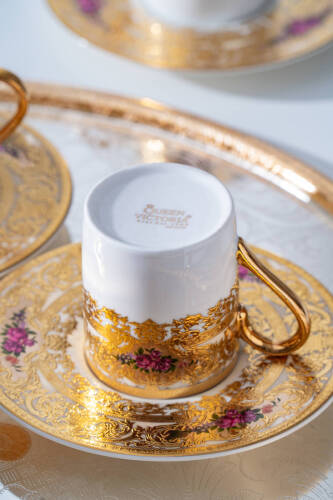 Maxine 24K Altın Detaylı 6 Kişilik Porselen Kahve Fincan Takımı - 90 ml - 4