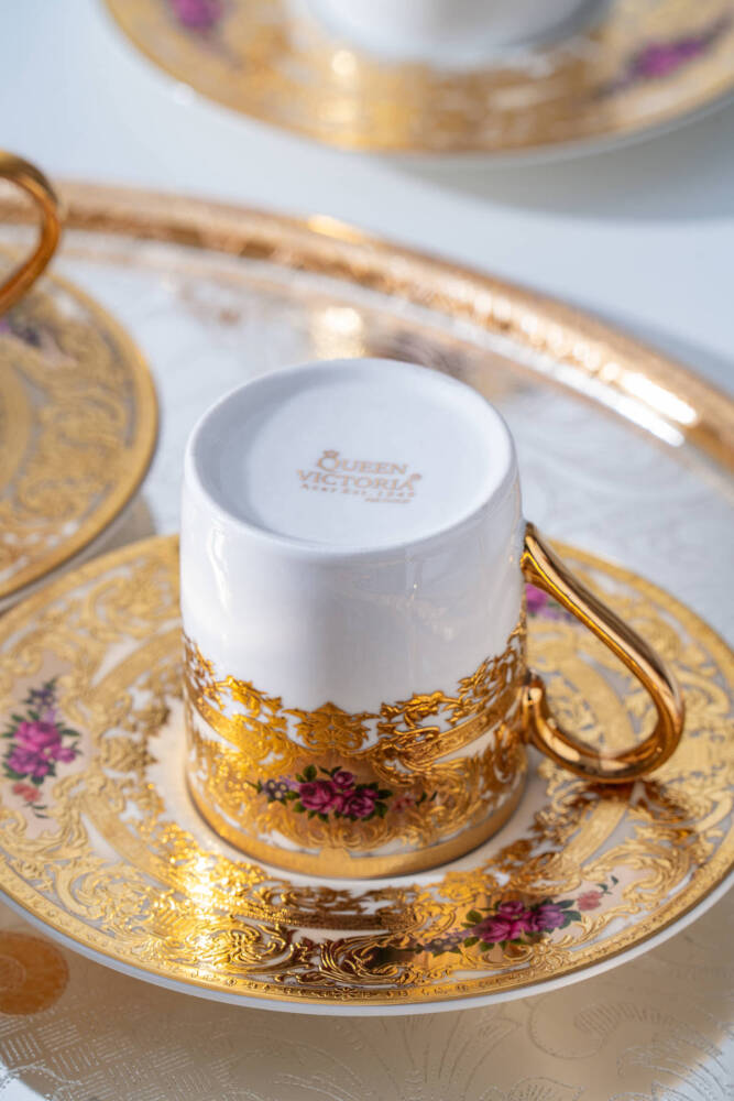 Maxine 24K Altın Detaylı 6 Kişilik Porselen Kahve Fincan Takımı - 90 ml - 4