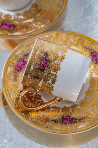 Maxine 24K Altın Detaylı 6 Kişilik Porselen Kahve Fincan Takımı - 90 ml - 5