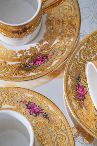 Maxine 24K Altın Detaylı 6 Kişilik Porselen Kahve Fincan Takımı - 90 ml - 6