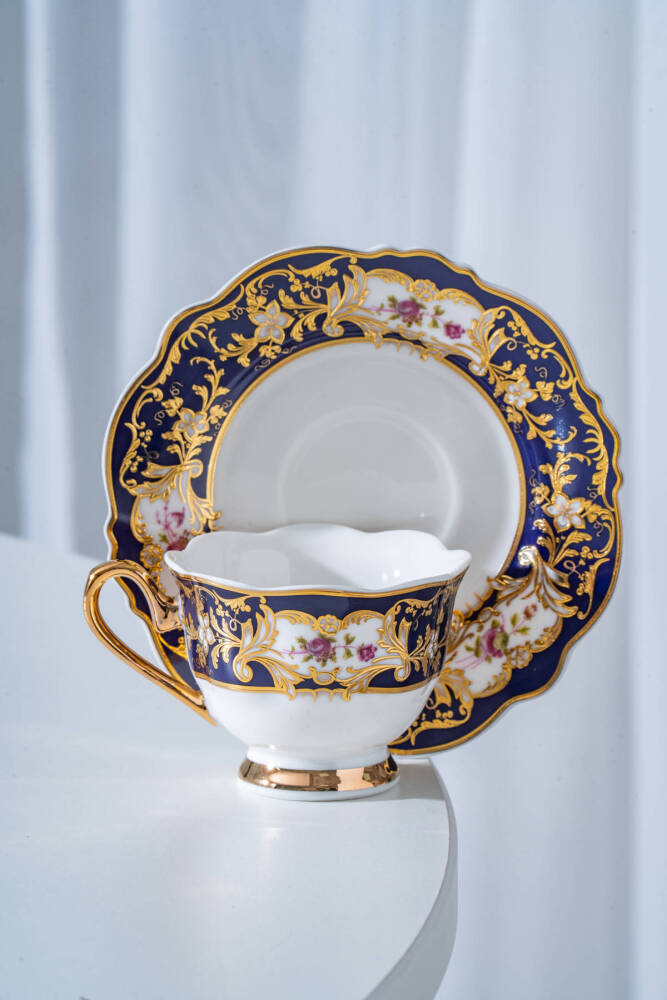 Medora 24K Altın Detaylı 6 Kişilik Porselen Kahve Fincan Takımı - 90 ml - 2