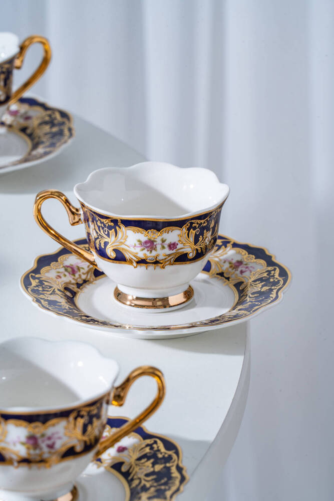 Medora 24K Altın Detaylı 6 Kişilik Porselen Kahve Fincan Takımı - 90 ml - 3