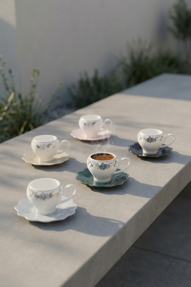 Melora 6 Kişilik Porselen Kahve Fincanı Takımı - 90 ml - 1