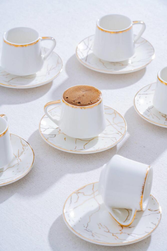 Milla Set of 6 Porcelain Marble Pattern Coffee Cups - 1