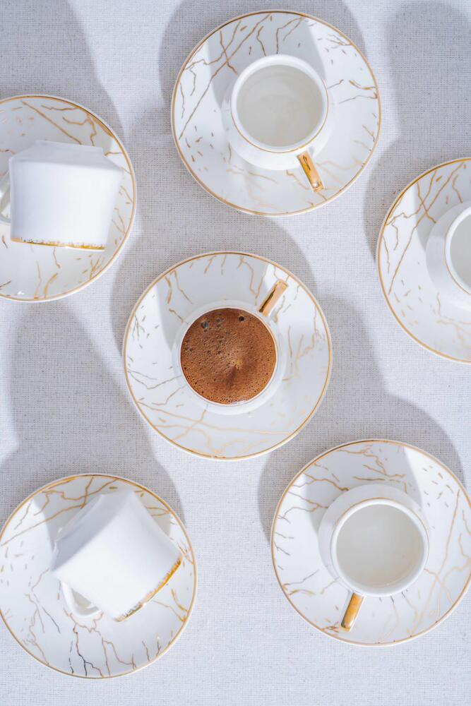 Milla Set of 6 Porcelain Marble Pattern Coffee Cups - 3