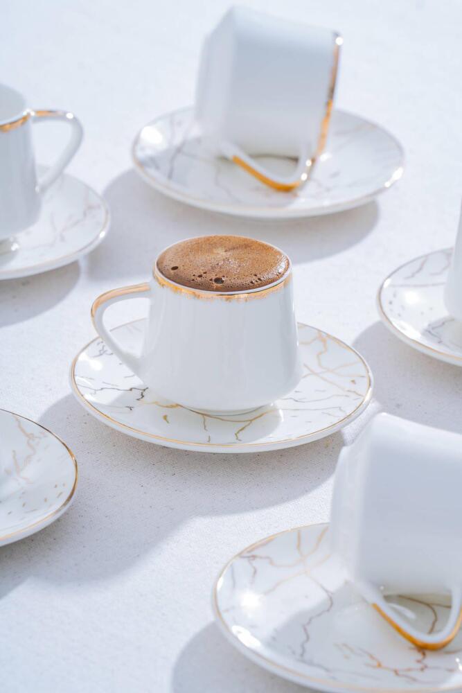 Milla Set of 6 Porcelain Marble Pattern Coffee Cups - 8