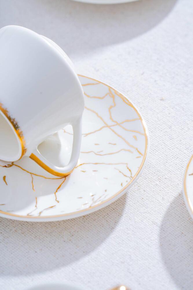 Milla Set of 6 Porcelain Marble Pattern Coffee Cups - 11