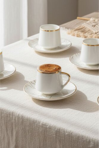 Milla Set of 6 Porcelain Marble Pattern Coffee Cups - ACAR