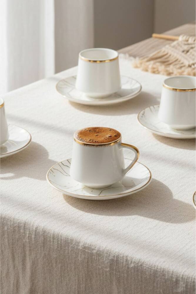 Milla Set of 6 Porcelain Marble Pattern Coffee Cups - 1