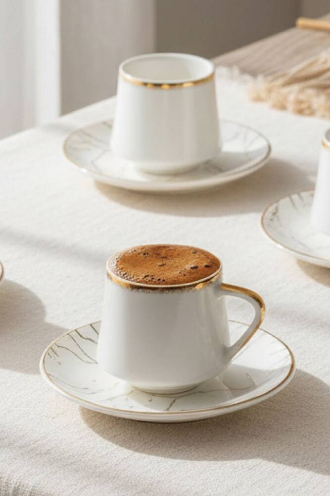 Milla Set of 6 Porcelain Marble Pattern Coffee Cups - 2