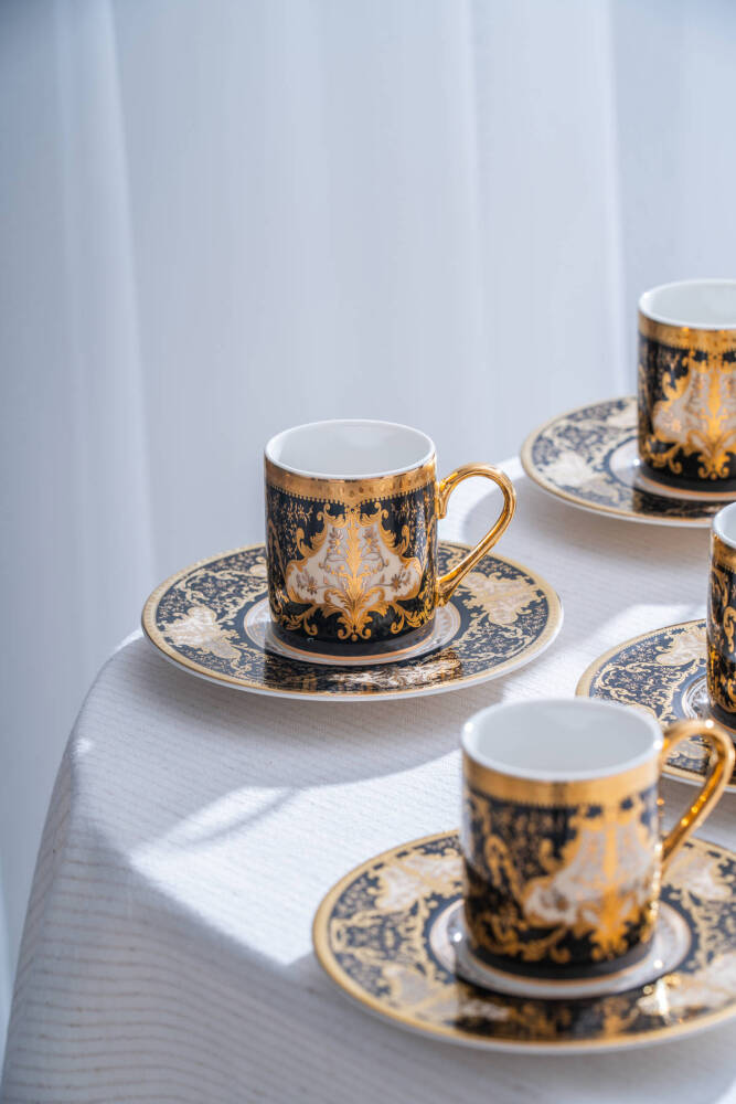 Milolica 24K Altın Detaylı 6 Kişilik Porselen Kahve Fincan Takımı - 100 ml - 1