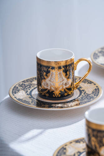 Milolica 24K Altın Detaylı 6 Kişilik Porselen Kahve Fincan Takımı - 100 ml - 2