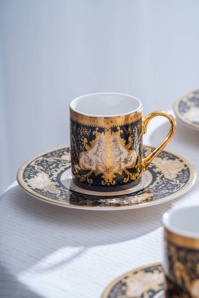 Milolica 24K Altın Detaylı 6 Kişilik Porselen Kahve Fincan Takımı - 100 ml - 2