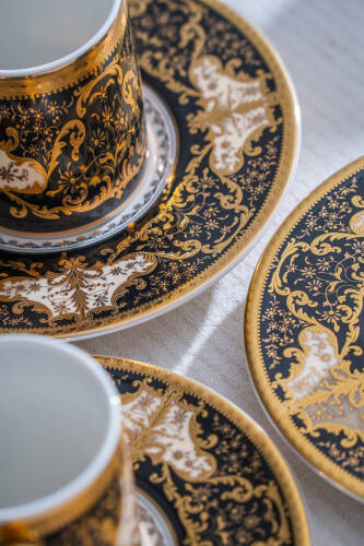 Milolica 24K Altın Detaylı 6 Kişilik Porselen Kahve Fincan Takımı - 100 ml - 5