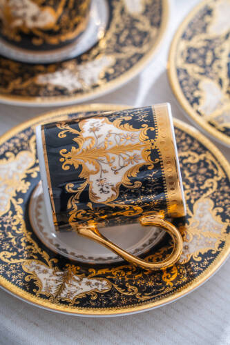 Milolica 24K Altın Detaylı 6 Kişilik Porselen Kahve Fincan Takımı - 100 ml - 6