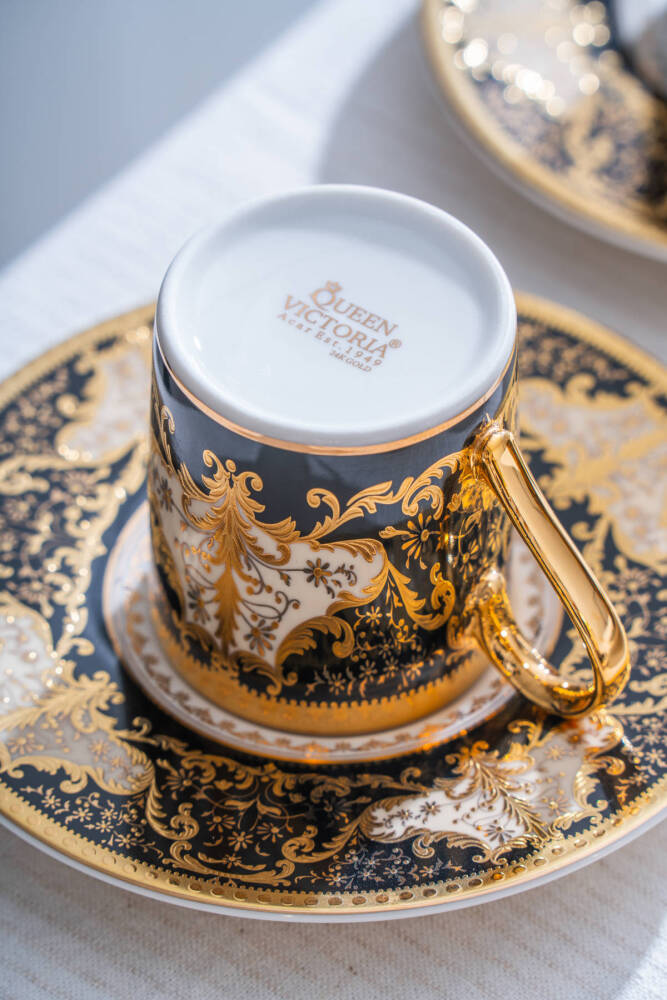 Milolica 24K Altın Detaylı 6 Kişilik Porselen Kahve Fincan Takımı - 100 ml - 7