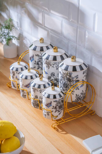 Misha 7 Parça Standlı Porselen Baharatlık Takımı - 1