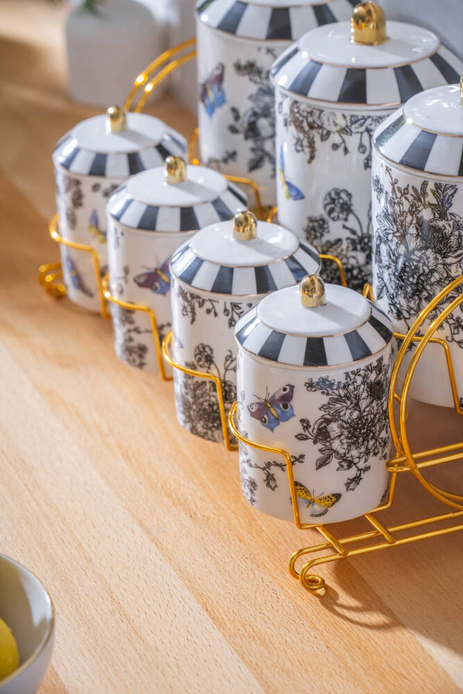 Misha 7 Parça Standlı Porselen Baharatlık Takımı - 2