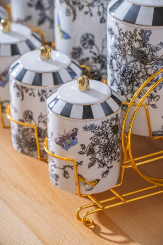 Misha 7 Parça Standlı Porselen Baharatlık Takımı - 4