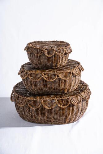 Nomad 3 lü Kapaklı Hasır Saklama Kutusu - Acar