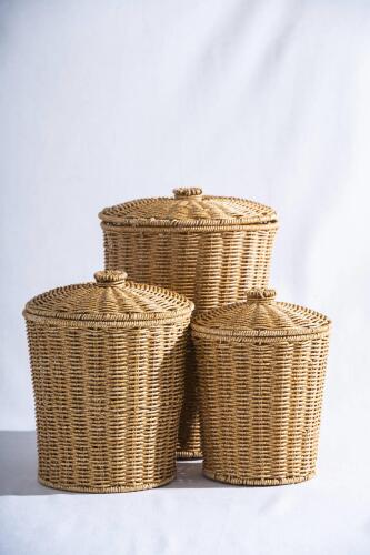 Nomad 3 lü Kapaklı Hasır Sepet Seti - Acar