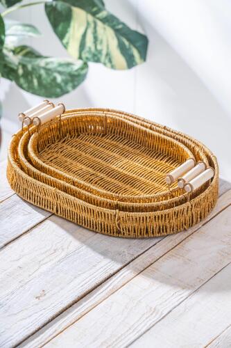 Nomad 3 lü Oval Hasır Tepsi Seti - Acar