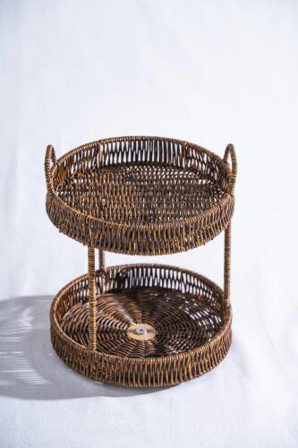 Nomad İki Katlı Hasır Yuvarlak Döner Sunumluk - Acar