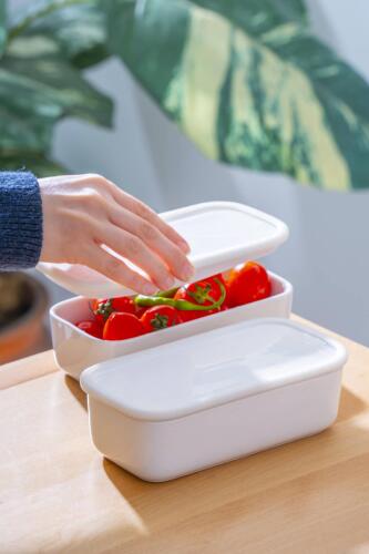 Nora 2 li Vakumlu Dikdörtgen Porselen Kahvaltılık - 18 cm - Acar