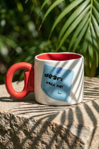 Notes Porselen Kupa Kırmızı - 485 ml - Acar