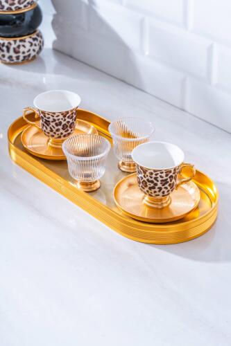 Ortigia 2 Kişilik Cam Tepsili Kahve Fincanı Takımı - 90 ml - Acar