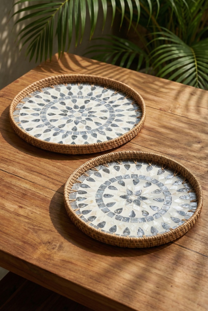 Palma Yuvarlak Bambu Sunum Tepsi Seti - 1