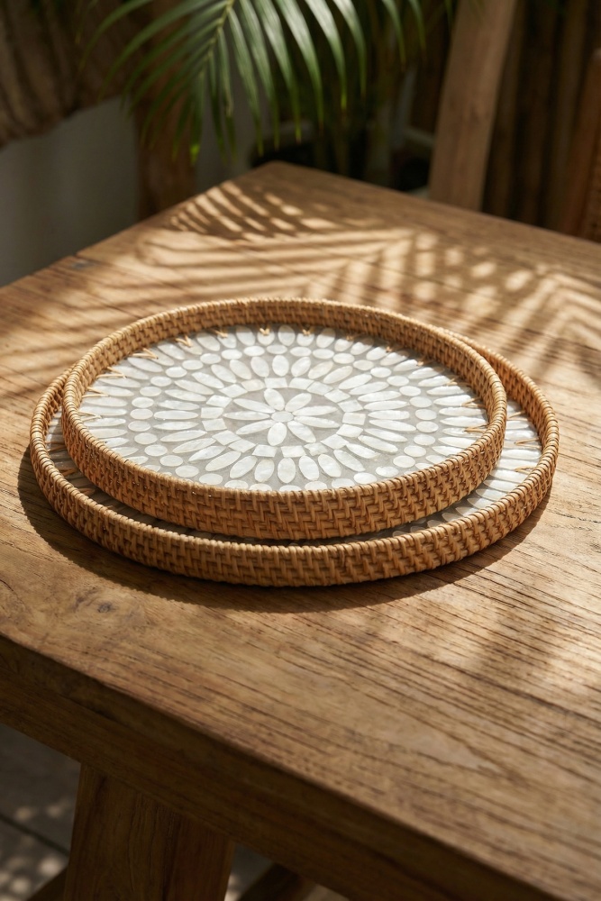 Palma Yuvarlak Bambu Sunum Tepsi Seti - 2