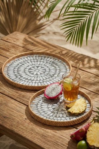 Palma Yuvarlak Bambu Sunum Tepsi Seti - 3