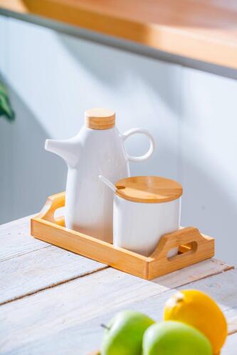 Pamira Bambu Standlı Yağlık & Baharatlık Seti - Acar