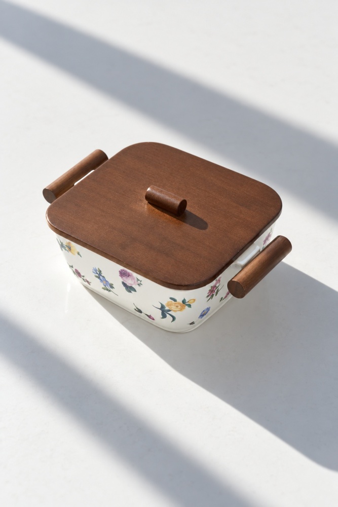 Petit Fleur Bambu Kapaklı Porselen Salata Kasesi - 25 cm - 3