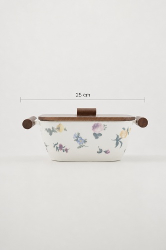 Petit Fleur Bambu Kapaklı Porselen Salata Kasesi - 25 cm - 4