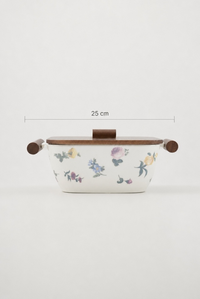 Petit Fleur Bambu Kapaklı Porselen Salata Kasesi - 25 cm - 4