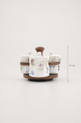 Petit Fleur Bambu Standlı 3'lü Porselen Baharatlık Seti - 4