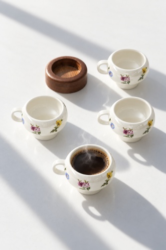 Petit Fleur Bambu Standlı 4'lü Porselen Kupa Seti - 5