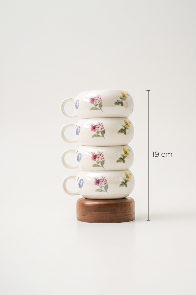 Petit Fleur Bambu Standlı 4'lü Porselen Kupa Seti - 6
