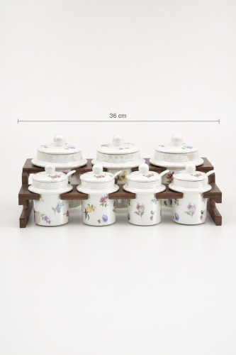 Petit Fleur Bambu Standlı 7'li Porselen Baharatlık Seti - 4