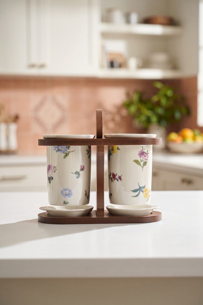 Petit Fleur Bambu Standlı Porselen Kaşıklık - 19 cm - 2