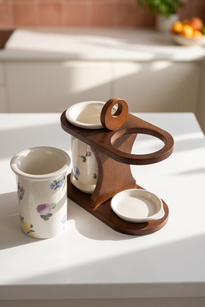 Petit Fleur Bambu Standlı Porselen Kaşıklık - 19 cm - 3
