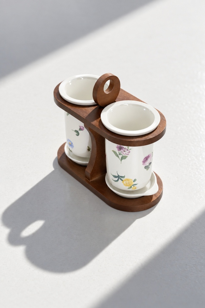 Petit Fleur Bambu Standlı Porselen Kaşıklık - 19 cm - 4