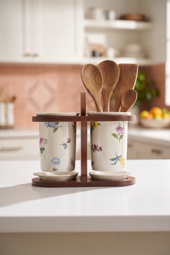 Petit Fleur Bambu Standlı Porselen Kaşıklık - 19 cm