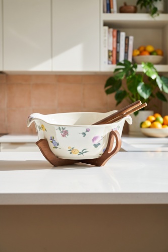 Petit Fleur Bambu Standlı Porselen Salata Kasesi - 26 cm (1)