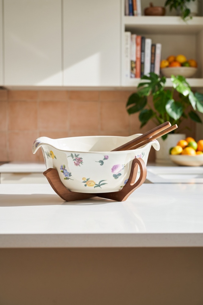 Petit Fleur Bambu Standlı Porselen Salata Kasesi - 26 cm - 2