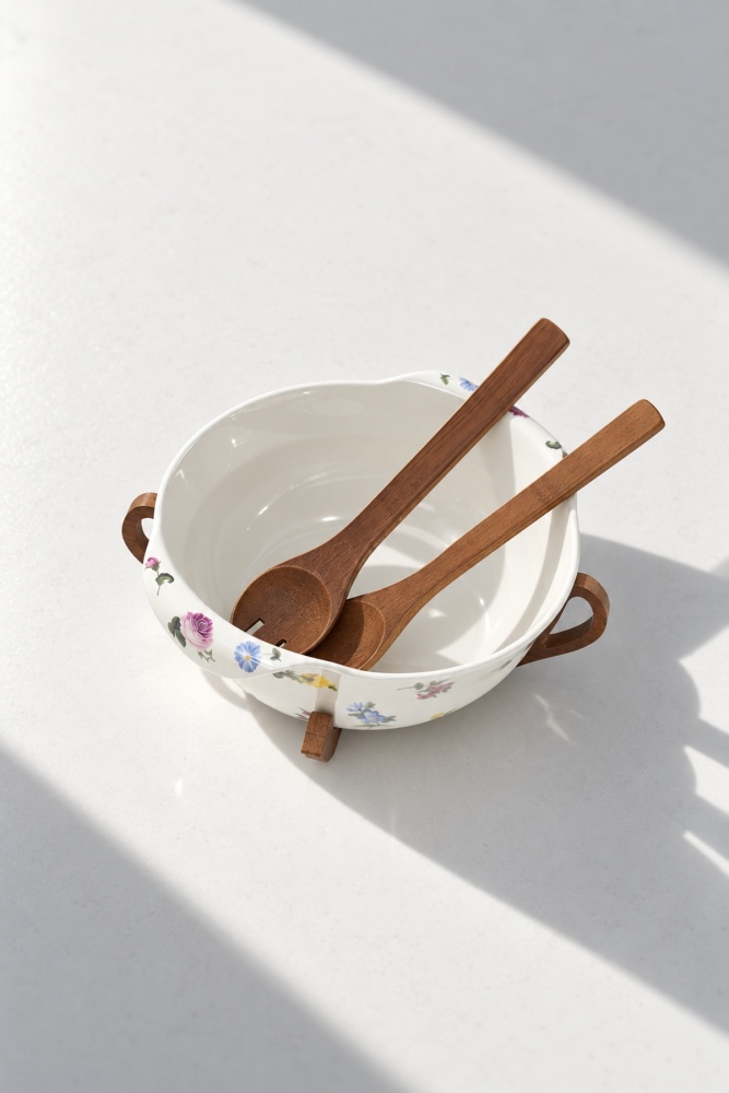 Petit Fleur Bambu Standlı Porselen Salata Kasesi - 26 cm - 3