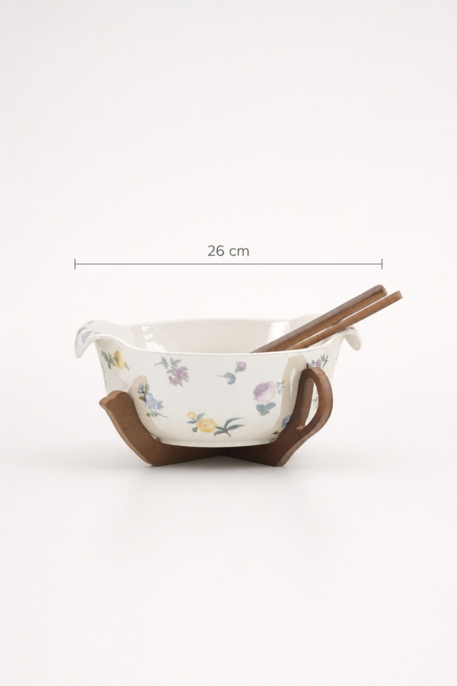 Petit Fleur Bambu Standlı Porselen Salata Kasesi - 26 cm - 4