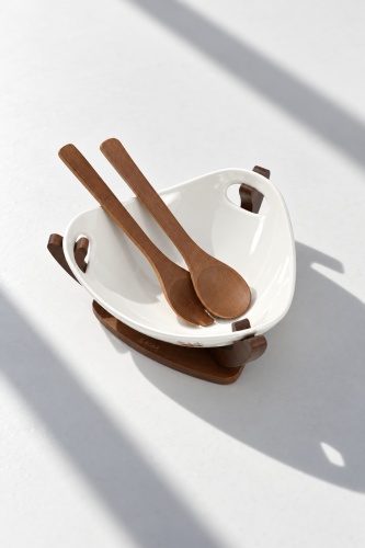 Petit Fleur Bambu Standlı Porselen Salata Kasesi - 26 cm - 3